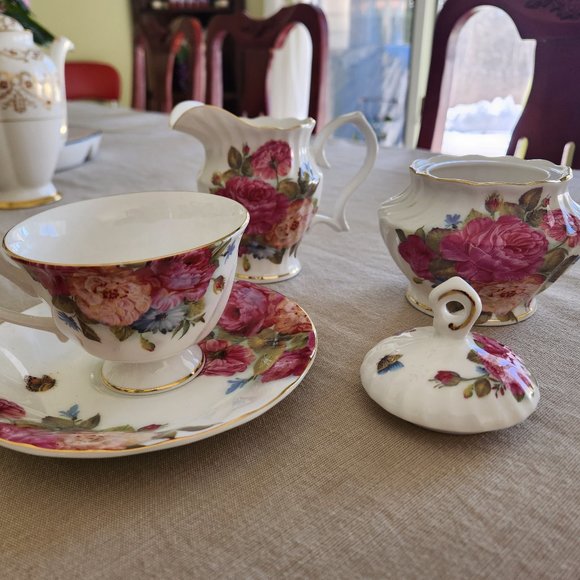 Gracie Lismore Rose Garden - Set Di 4 Tazze In Bone China | Collezione Bianco E Nero Per Microonde